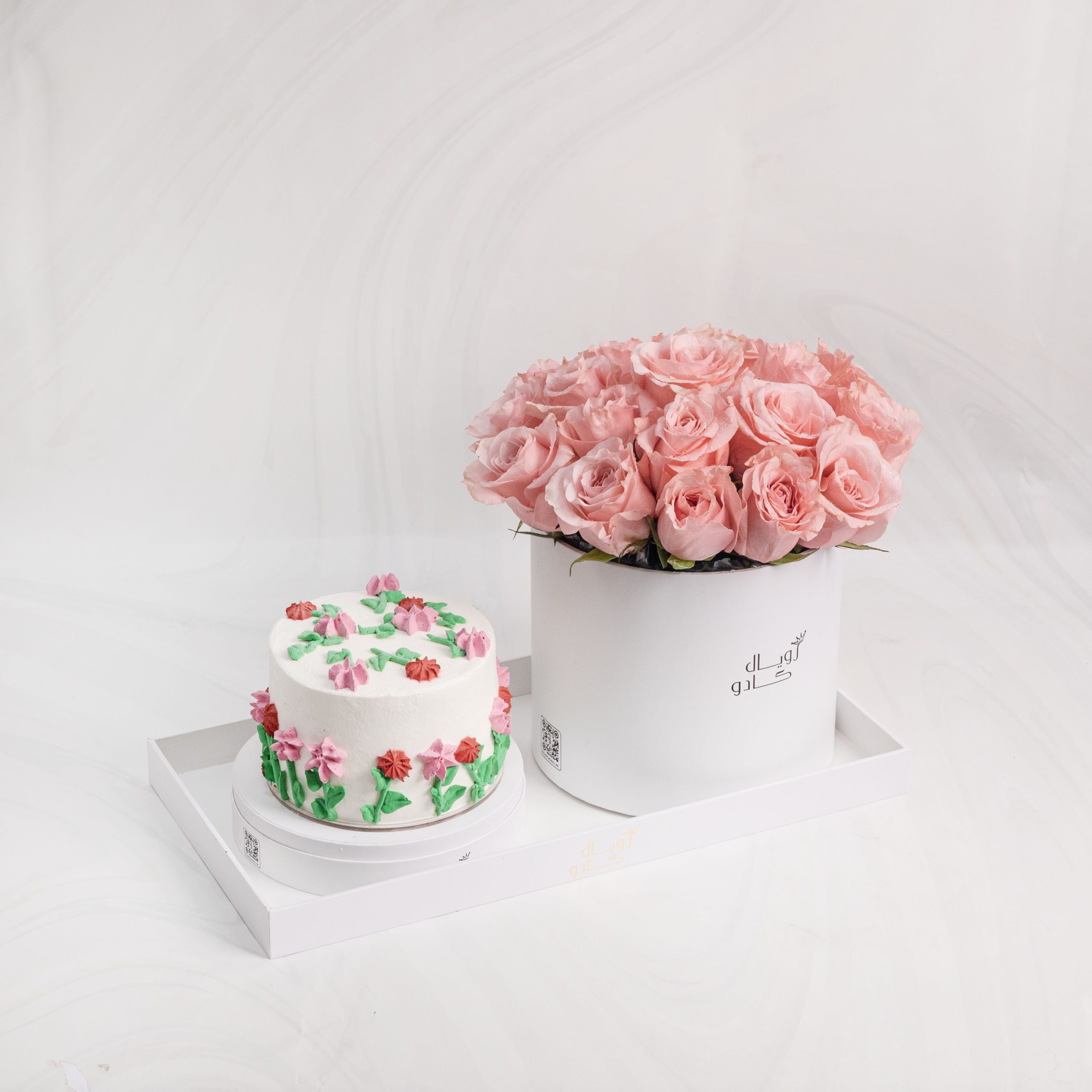Rose Bloom Cylinder with Floral Cake