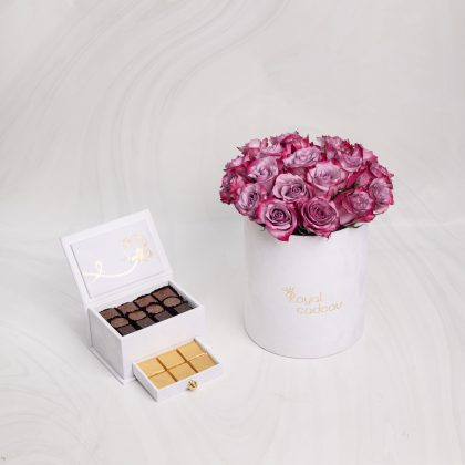 Purple Bloom Cylinder with White Deluxe Box