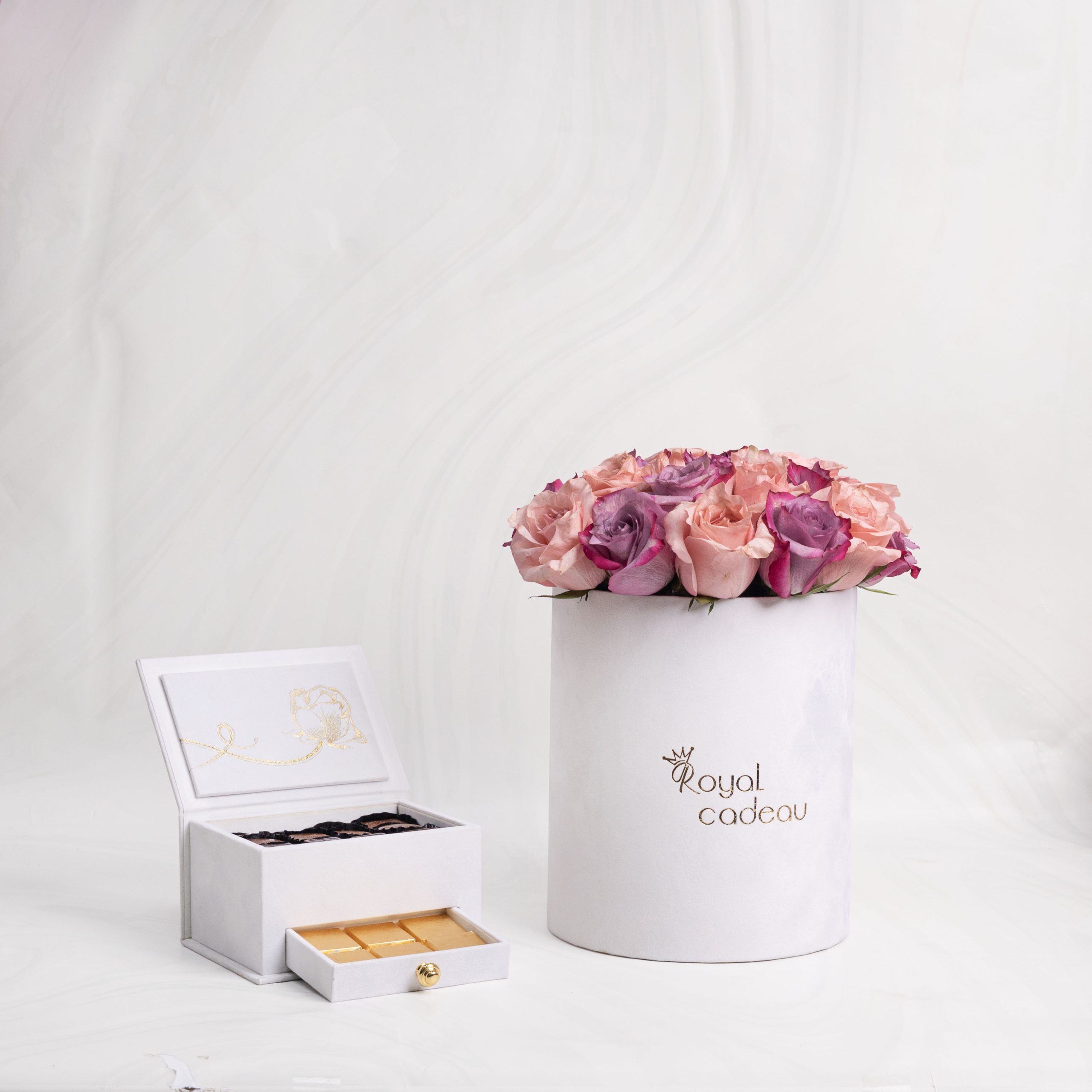 Luxury Purple & Rose Bloom Set β White Flower Box - Image 2