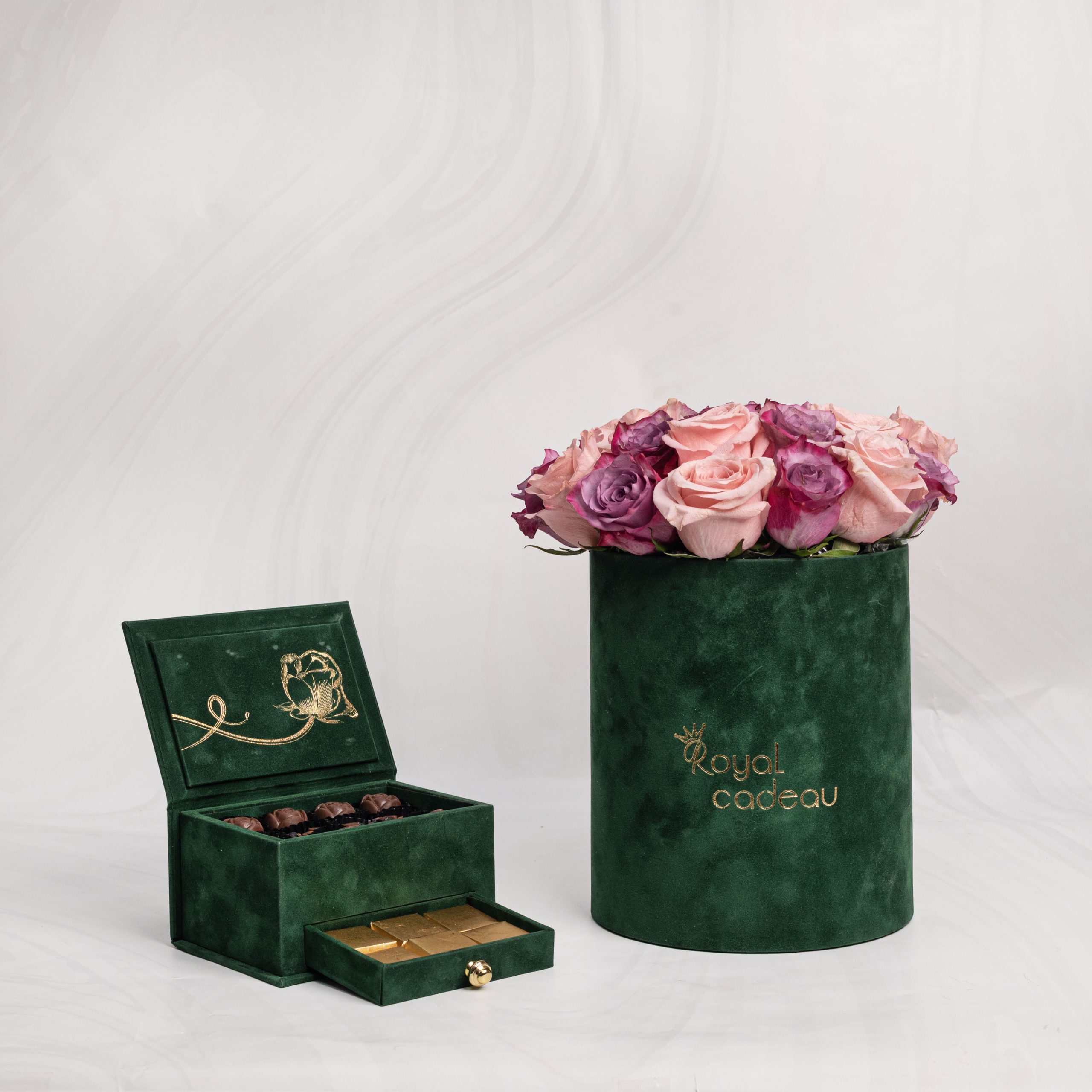Luxury Purple & Rose Bloom Set β Green Flower Box - Image 2